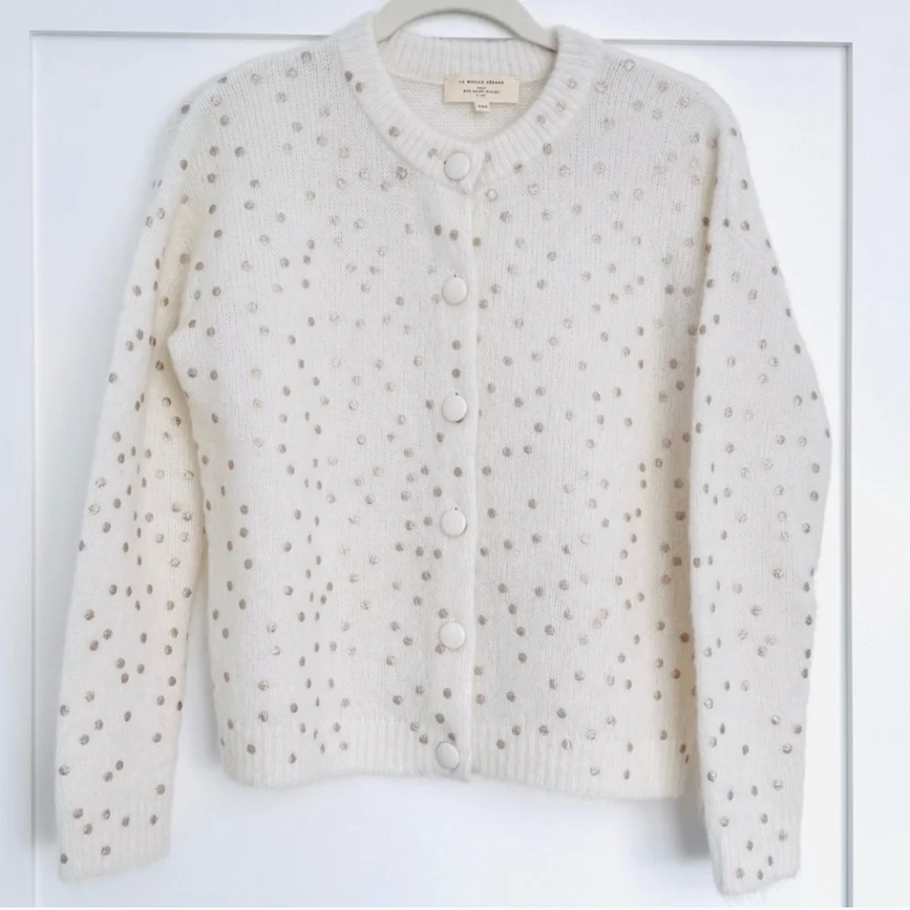 SÉZANE Talitha Kid Mohair Cardigan In Ecru  Champagne Dots NWOT XXS Runs Large - Picture 7 of 13